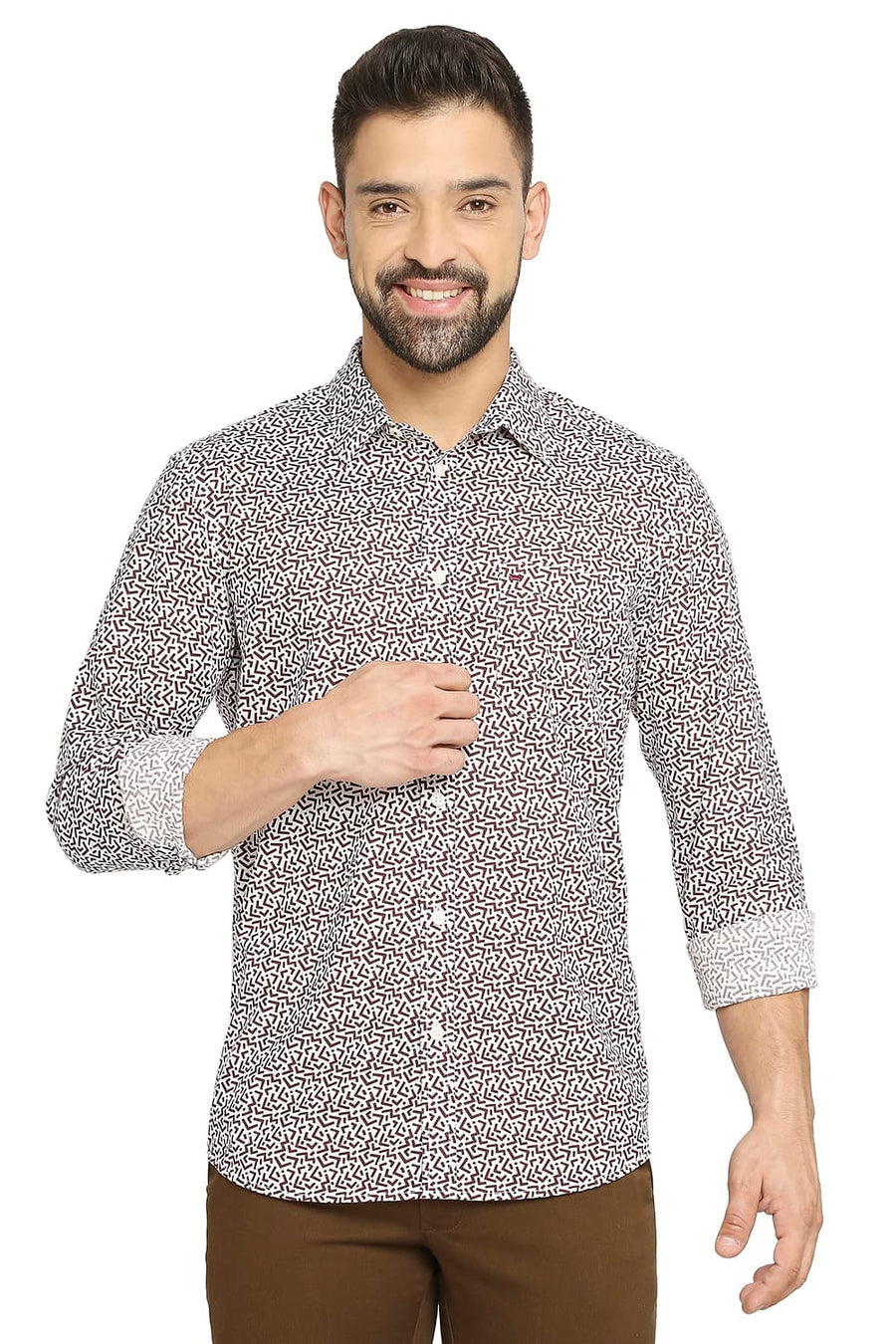 BASICS SLIM FIT VINEYARD WINE COTTON POPLIN PRINTED SHIRT