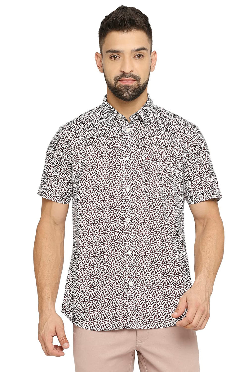 BASICS SLIM FIT COTTON POPLIN PRINTED SHIRT