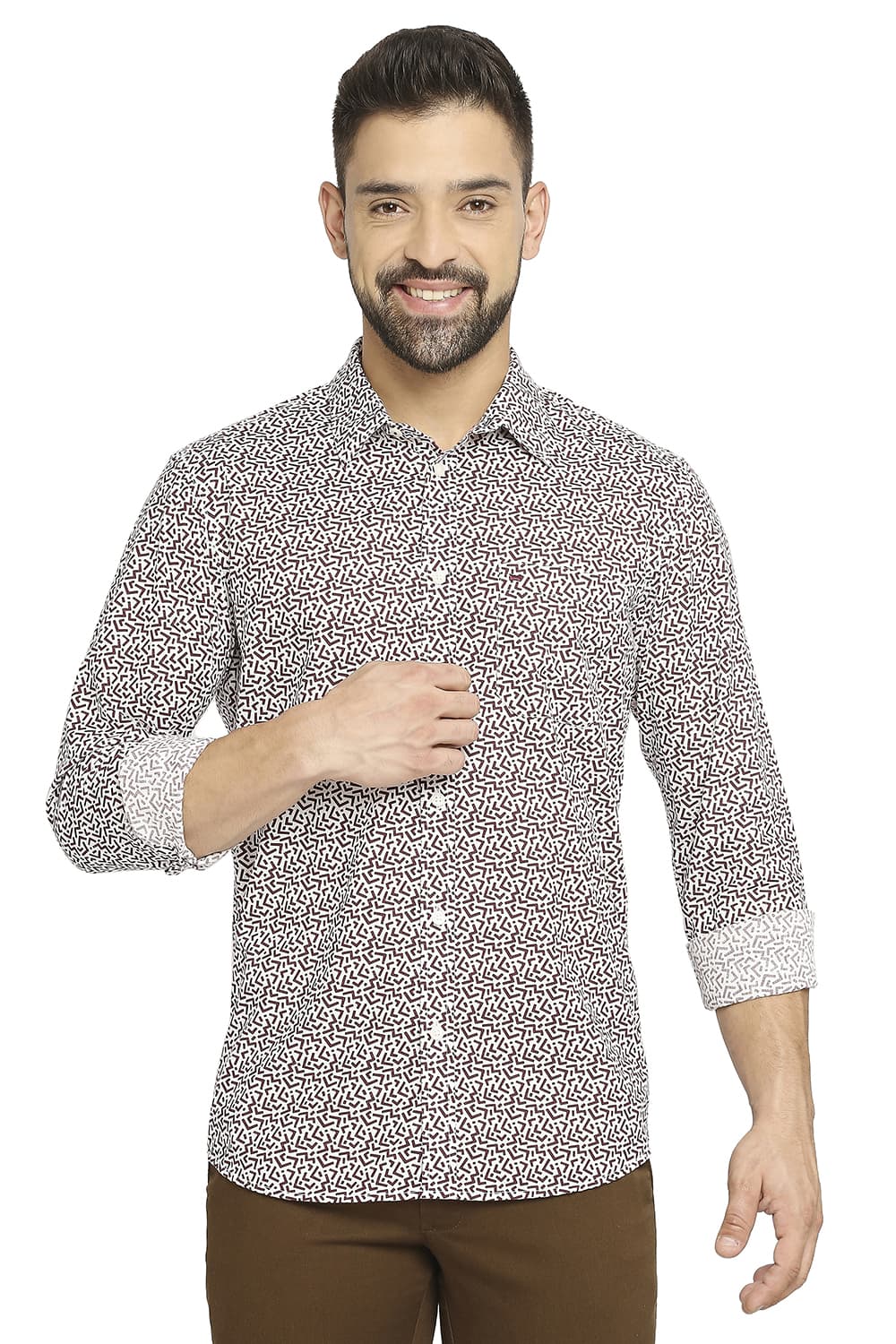 BASICS SLIM FIT COTTON POPLIN PRINTED SHIRT