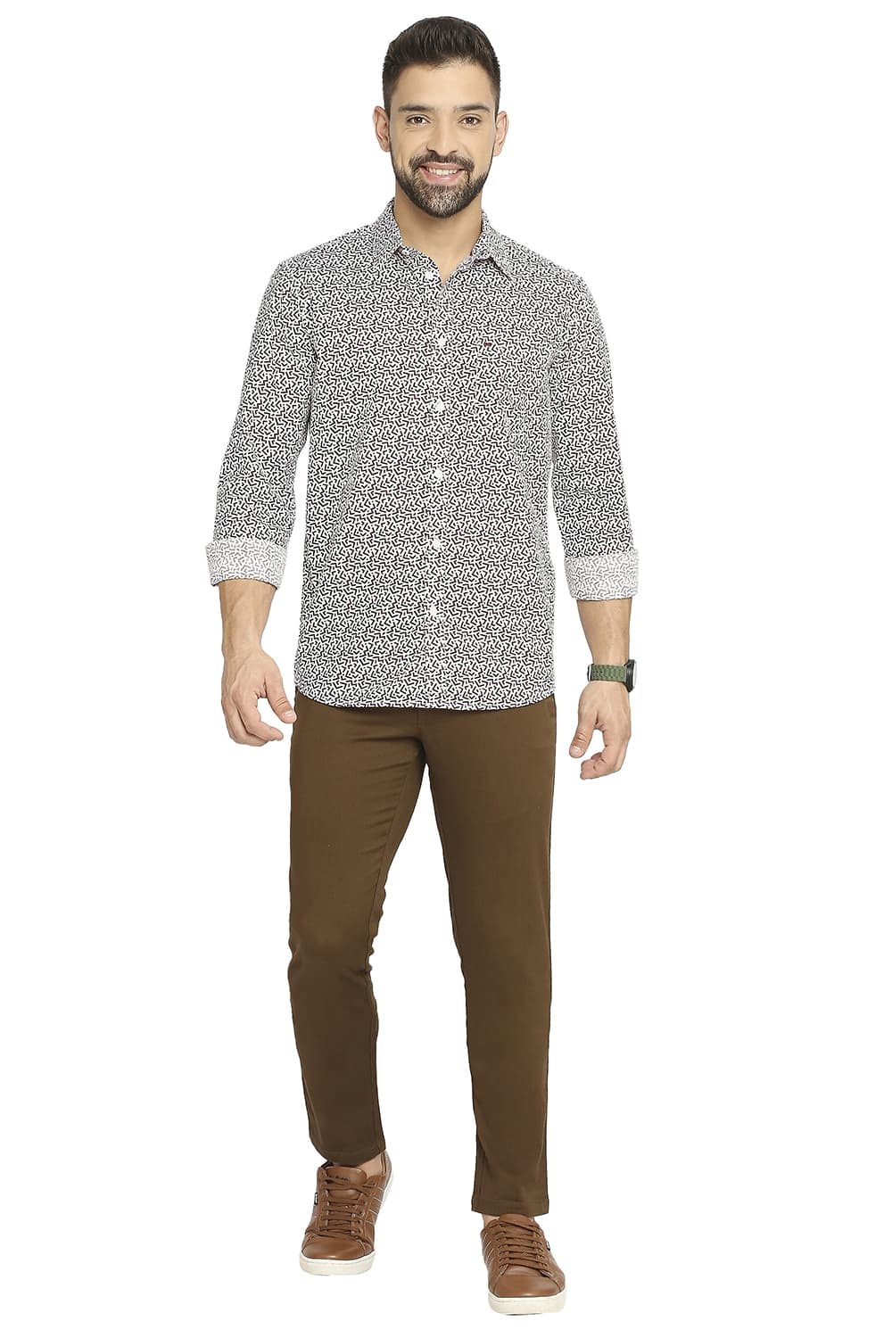 BASICS SLIM FIT COTTON POPLIN PRINTED SHIRT