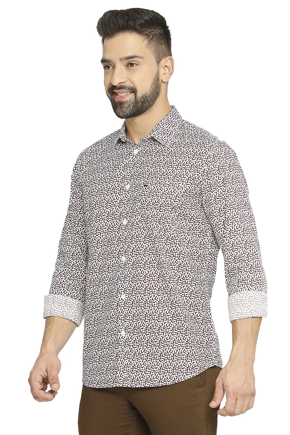 BASICS SLIM FIT COTTON POPLIN PRINTED SHIRT