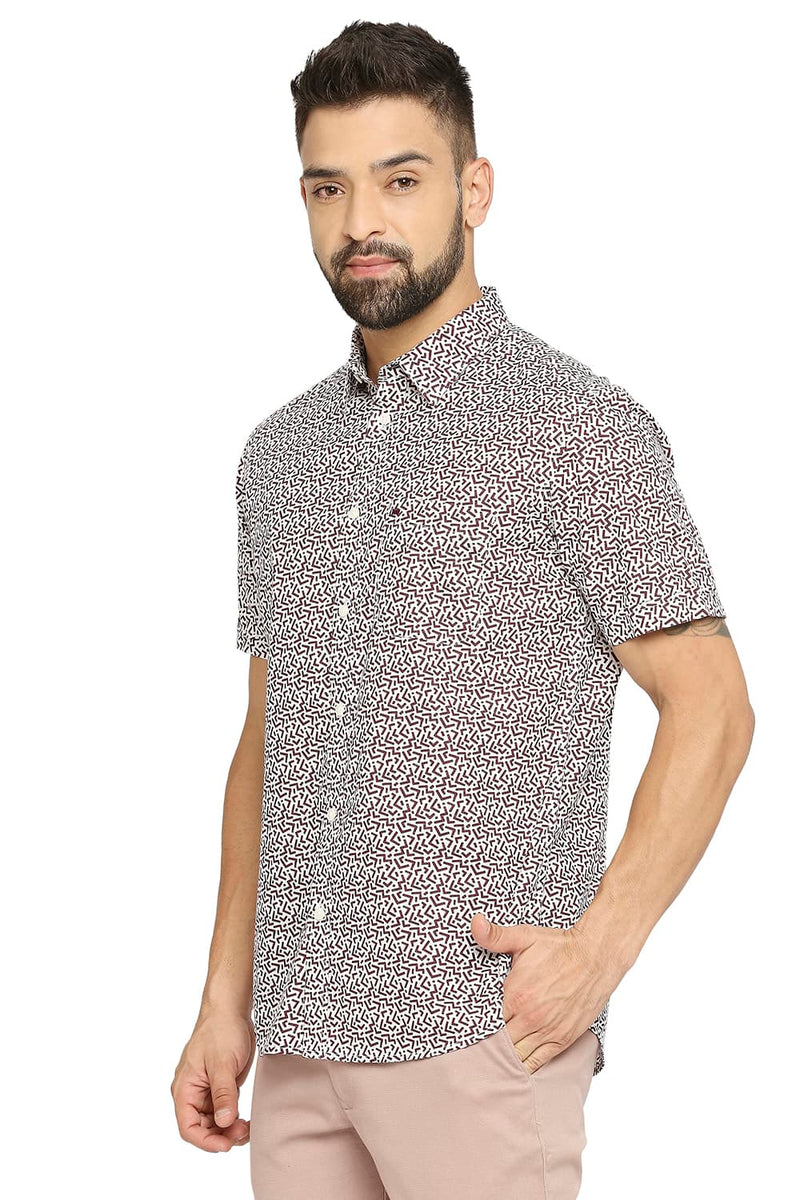 BASICS SLIM FIT COTTON POPLIN PRINTED HALFSLEEVES SHIRT