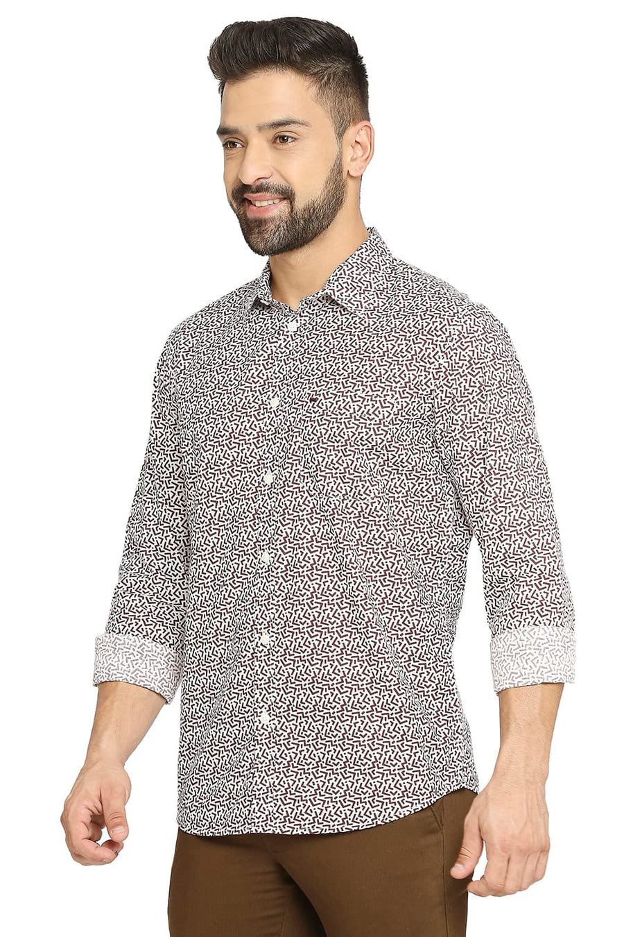 BASICS SLIM FIT VINEYARD WINE COTTON POPLIN PRINTED SHIRT