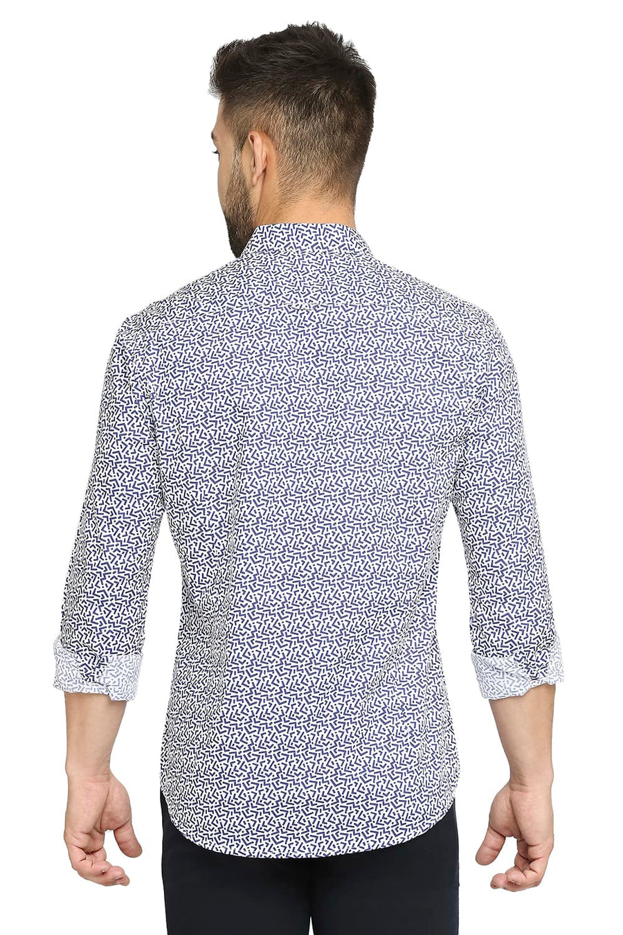 BASICS SLIM FIT DUTCH BLUE COTTON POPLIN PRINTED SHIRT