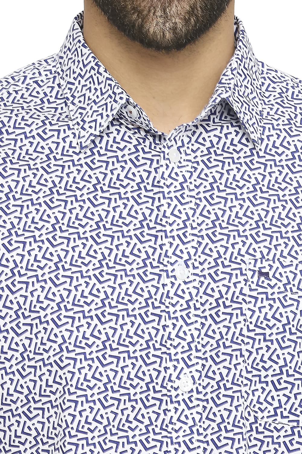 BASICS SLIM FIT COTTON POPLIN PRINTED HALFSLEEVES SHIRT