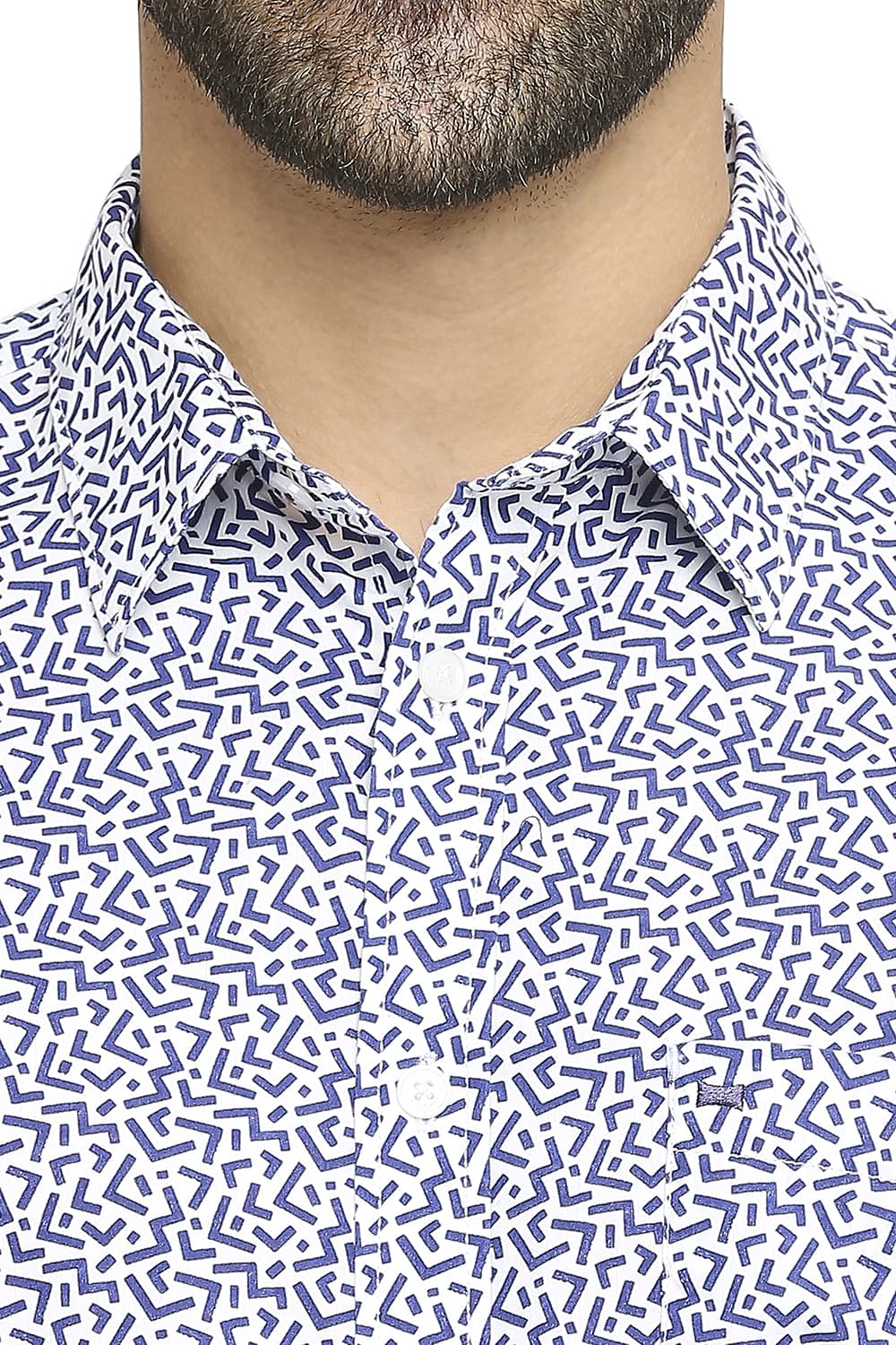 BASICS SLIM FIT COTTON POPLIN PRINTED SHIRT