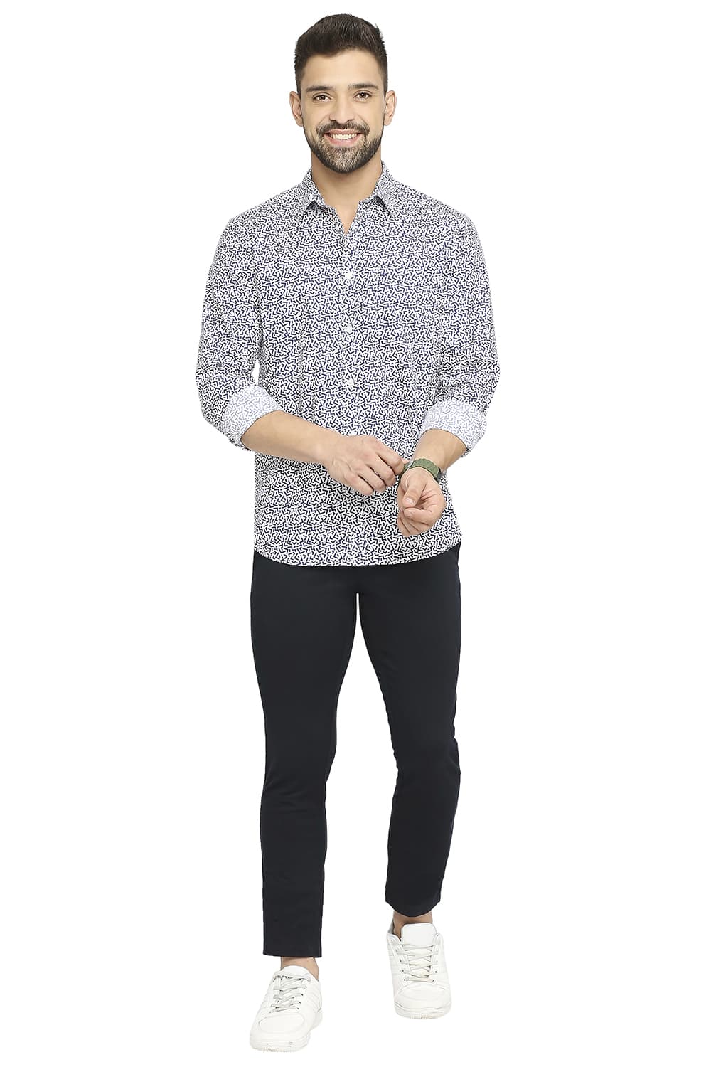 BASICS SLIM FIT COTTON POPLIN PRINTED SHIRT