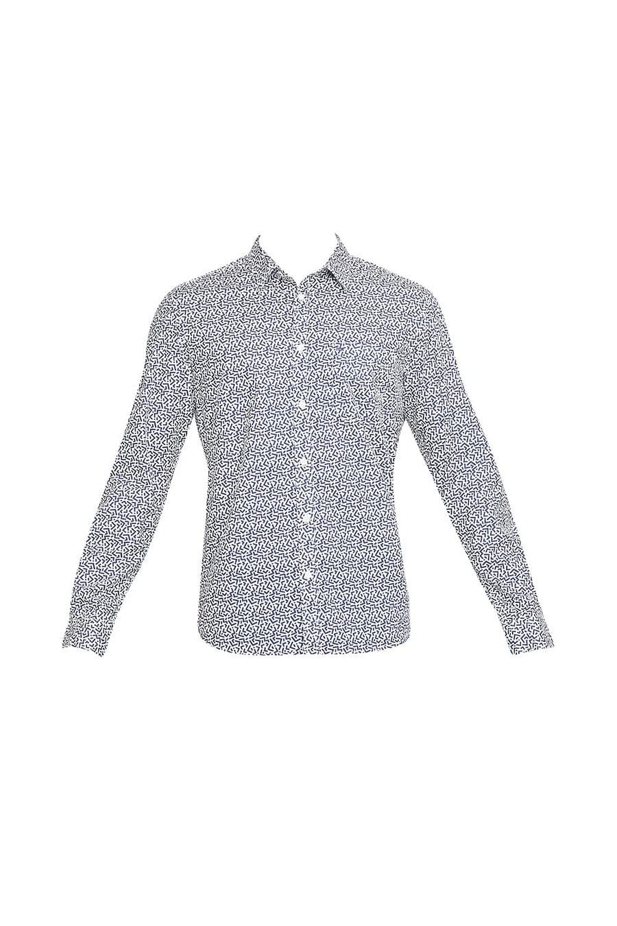 BASICS SLIM FIT DUTCH BLUE COTTON POPLIN PRINTED SHIRT