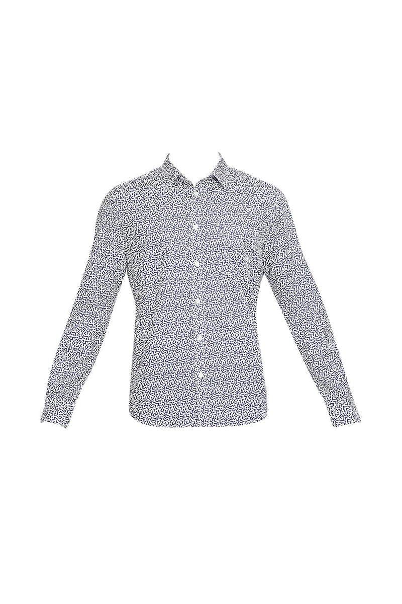 BASICS SLIM FIT COTTON POPLIN PRINTED SHIRT