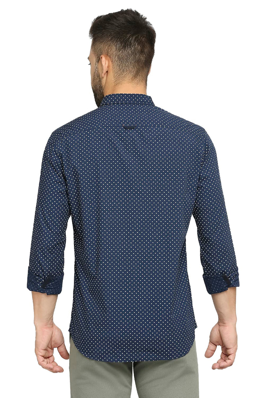 BASICS SLIM FIT BLUE IRIS COTTON POPLIN PRINTED SHIRT
