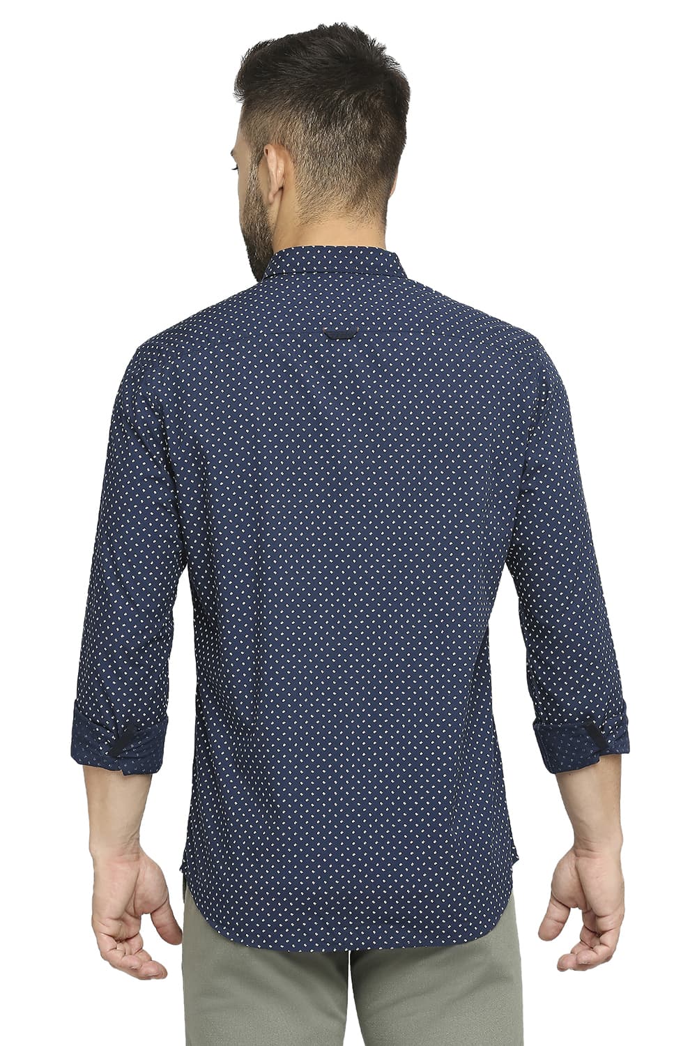 BASICS SLIM FIT COTTON POPLIN PRINTED SHIRT