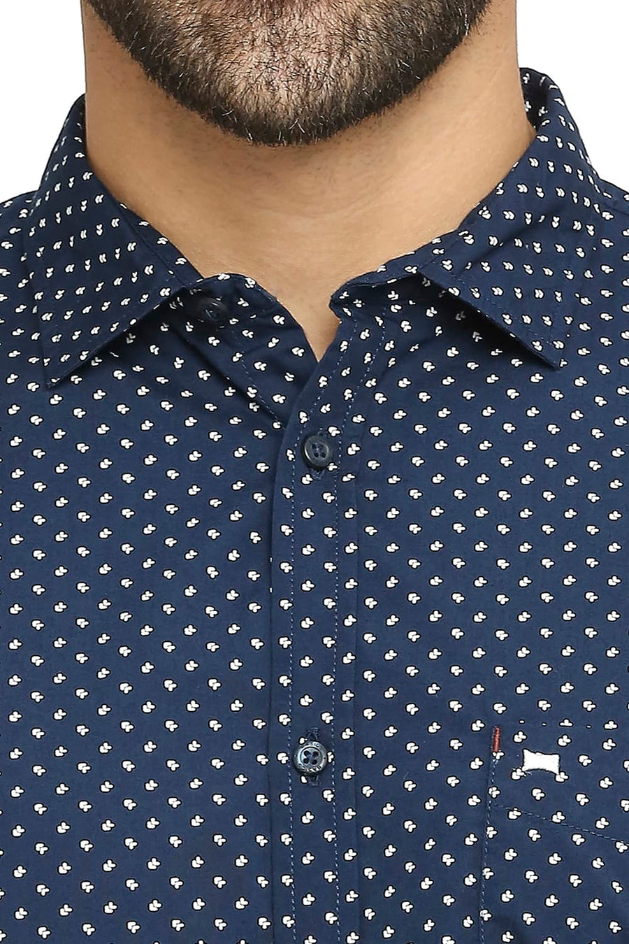 BASICS SLIM FIT BLUE IRIS COTTON POPLIN PRINTED SHIRT