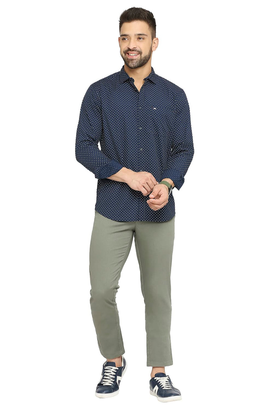 BASICS SLIM FIT BLUE IRIS COTTON POPLIN PRINTED SHIRT