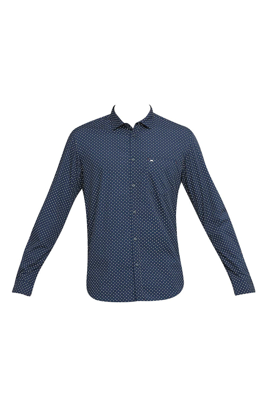 BASICS SLIM FIT BLUE IRIS COTTON POPLIN PRINTED SHIRT