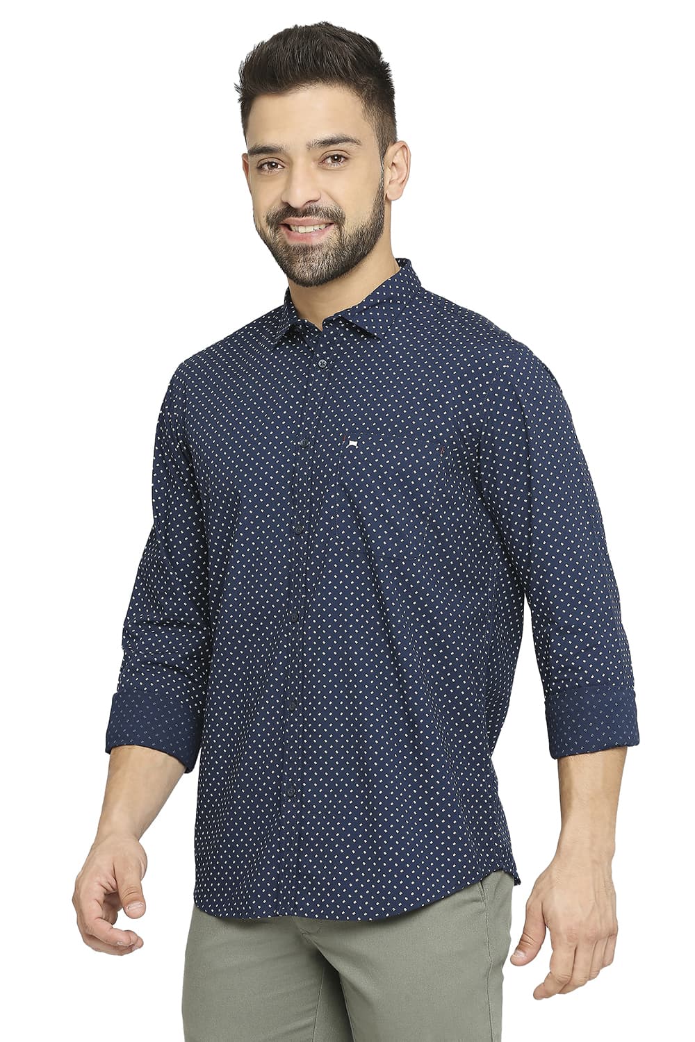 BASICS SLIM FIT COTTON POPLIN PRINTED SHIRT