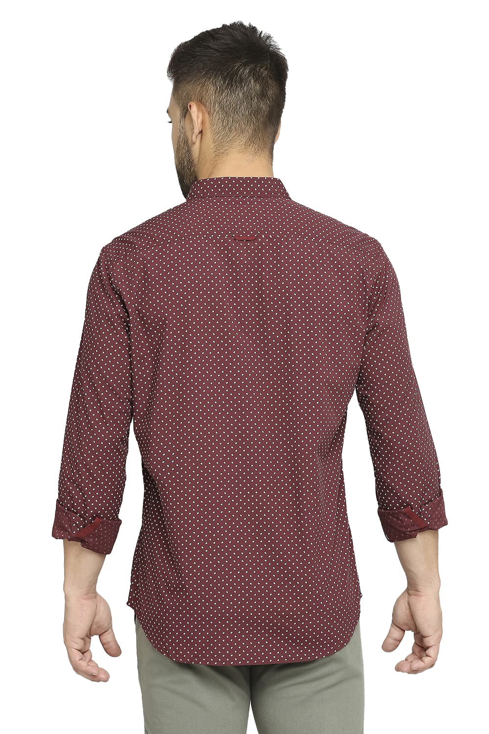 BASICS SLIM FIT COTTON POPLIN PRINTED SHIRT