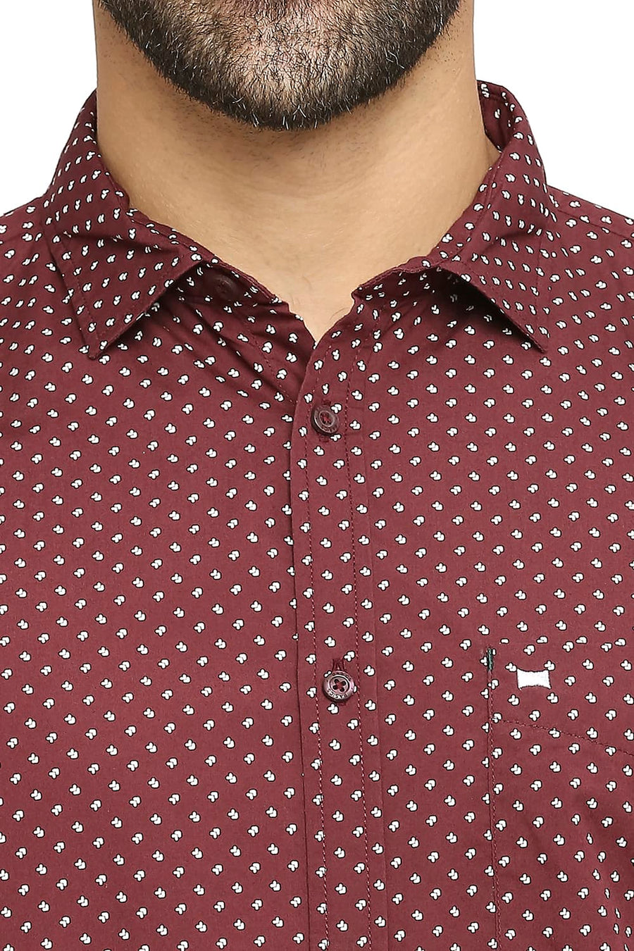 BASICS SLIM FIT MAUVE WINE COTTON POPLIN PRINTED SHIRT