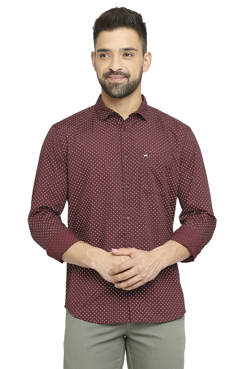 BASICS SLIM FIT COTTON POPLIN PRINTED SHIRT