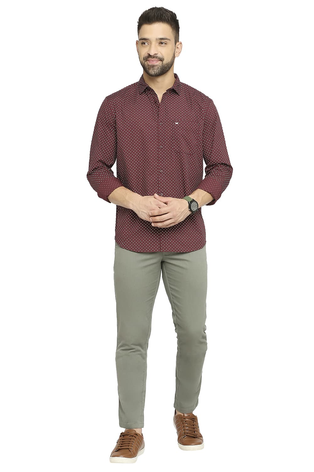 BASICS SLIM FIT COTTON POPLIN PRINTED SHIRT