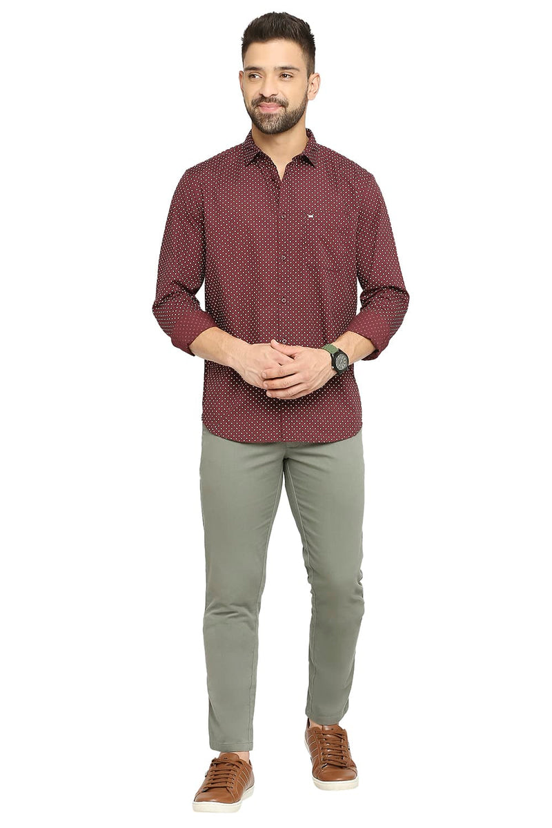 BASICS SLIM FIT COTTON POPLIN PRINTED SHIRT