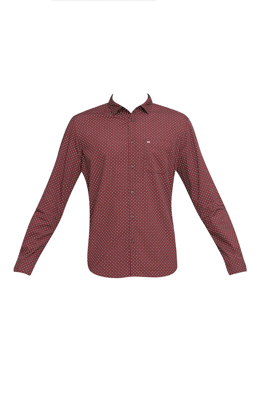 BASICS SLIM FIT MAUVE WINE COTTON POPLIN PRINTED SHIRT