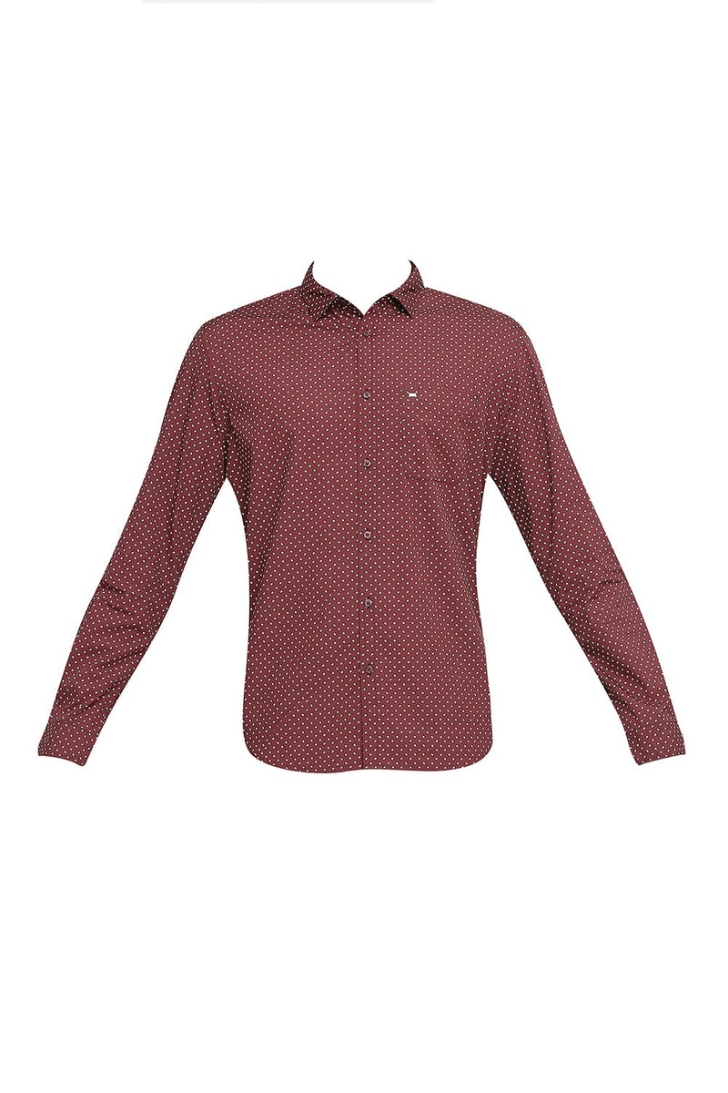 BASICS SLIM FIT COTTON POPLIN PRINTED SHIRT