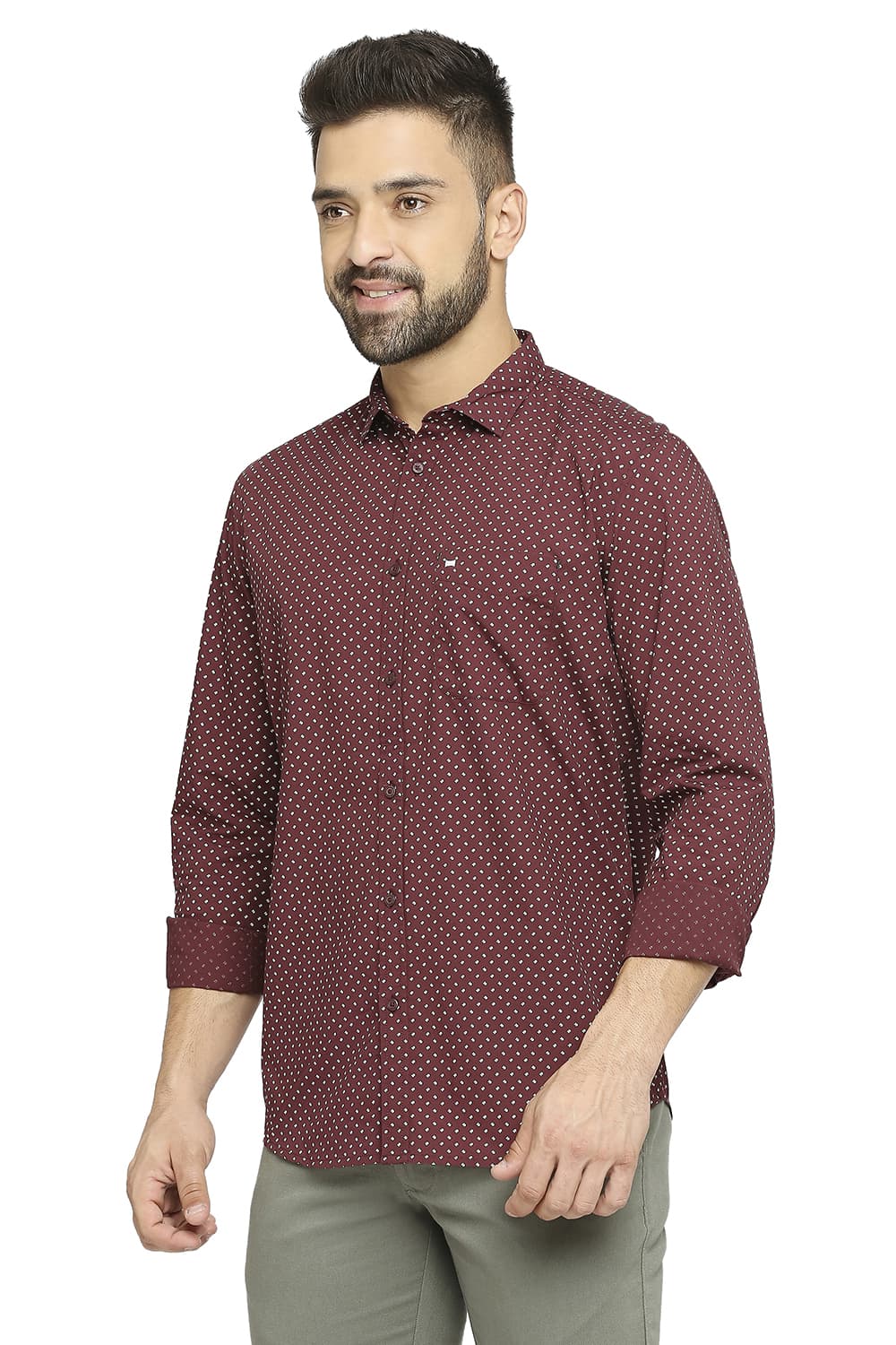 BASICS SLIM FIT COTTON POPLIN PRINTED SHIRT