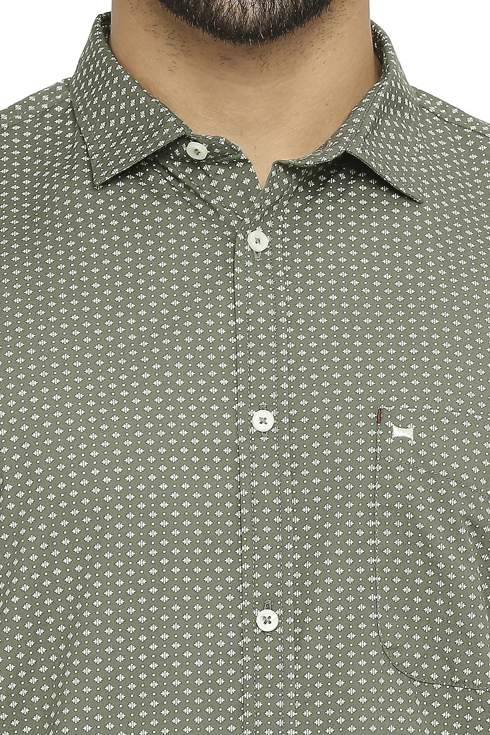 BASICS SLIM FIT COTTON POPLIN PRINTED SHIRT