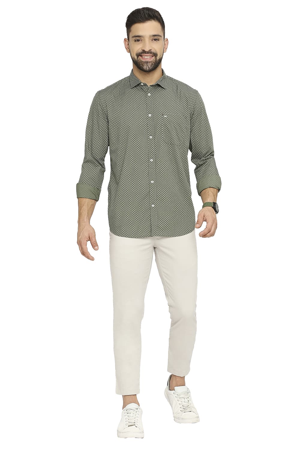 BASICS SLIM FIT COTTON POPLIN PRINTED SHIRT