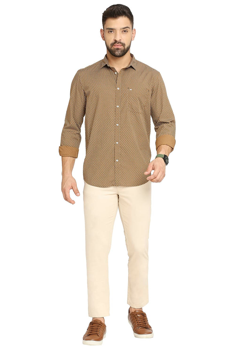 BASICS SLIM FIT COTTON POPLIN PRINTED SHIRT