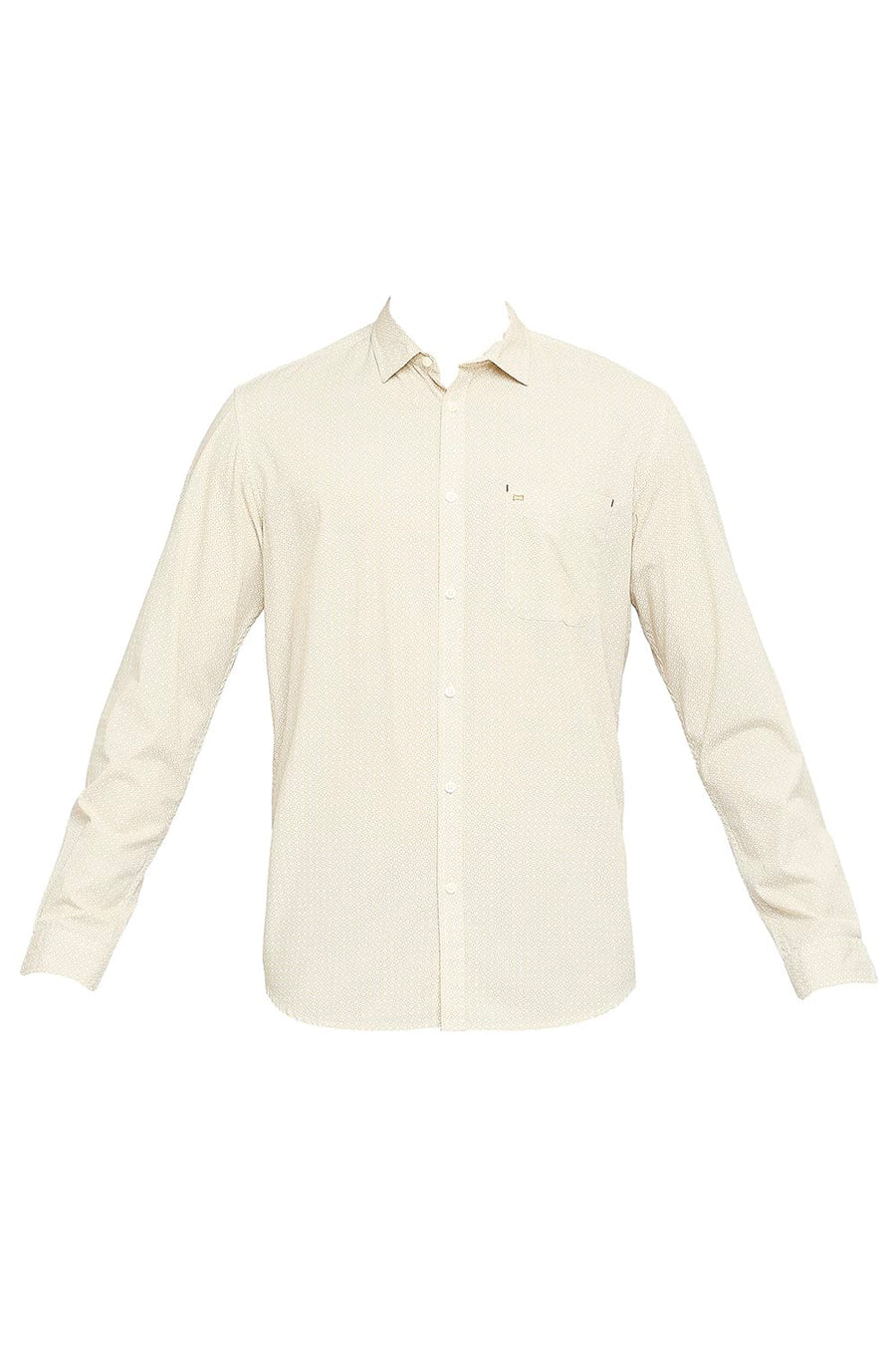 BASICS SLIM FIT PEBBLE BEIGE COTTON POPLIN PRINTED SHIRT