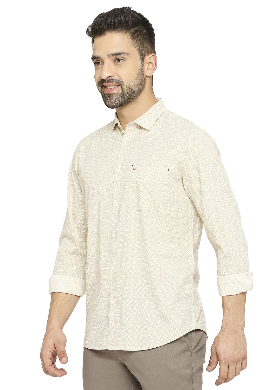 BASICS SLIM FIT COTTON POPLIN PRINTED SHIRT