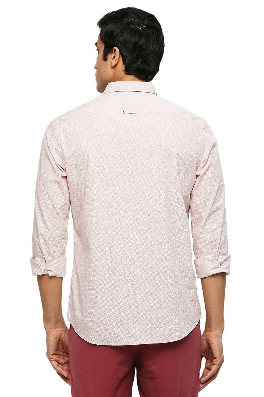 BASICS SLIM FIT ALMOND PINK COTTON POPLIN PRINTED SHIRT