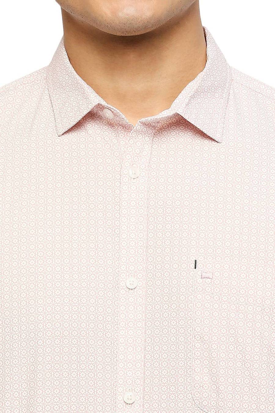 BASICS SLIM FIT ALMOND PINK COTTON POPLIN PRINTED SHIRT
