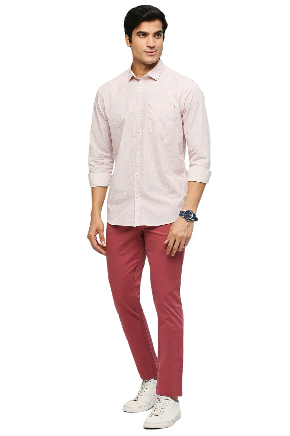 BASICS SLIM FIT COTTON POPLIN PRINTED SHIRT