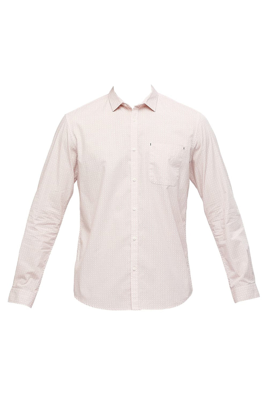 BASICS SLIM FIT ALMOND PINK COTTON POPLIN PRINTED SHIRT