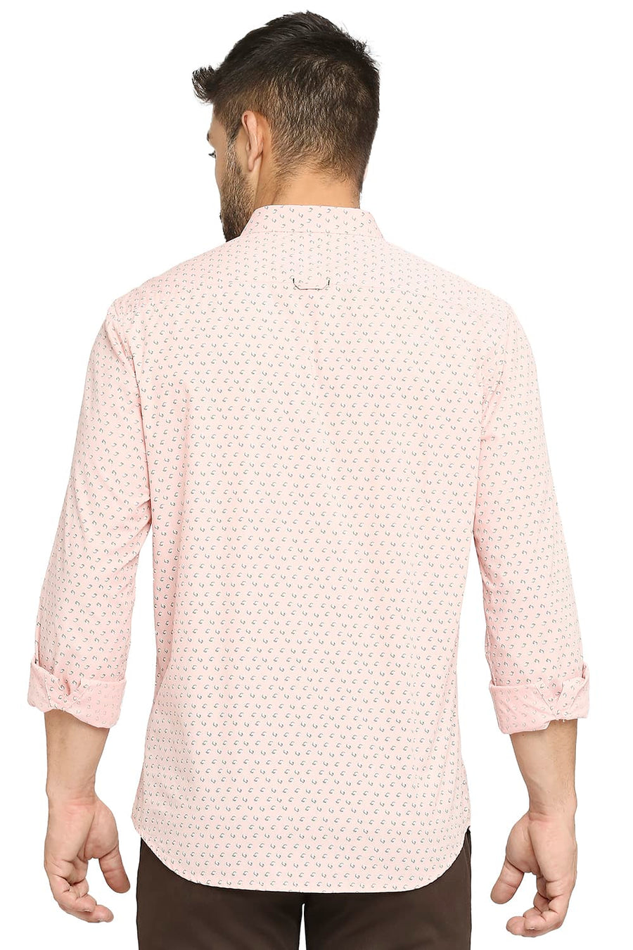 BASICS SLIM FIT BLOSSOM PINK COTTON POPLIN PRINTED SHIRT