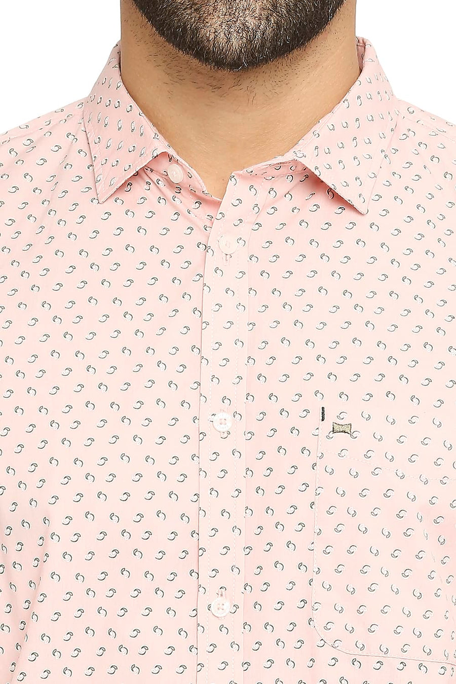 BASICS SLIM FIT BLOSSOM PINK COTTON POPLIN PRINTED SHIRT