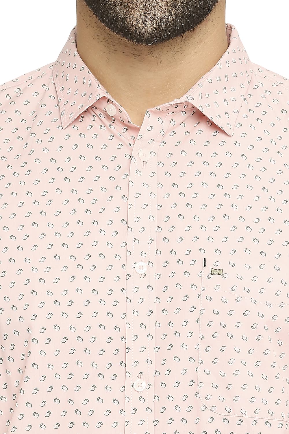 BASICS SLIM FIT COTTON POPLIN PRINTED SHIRT