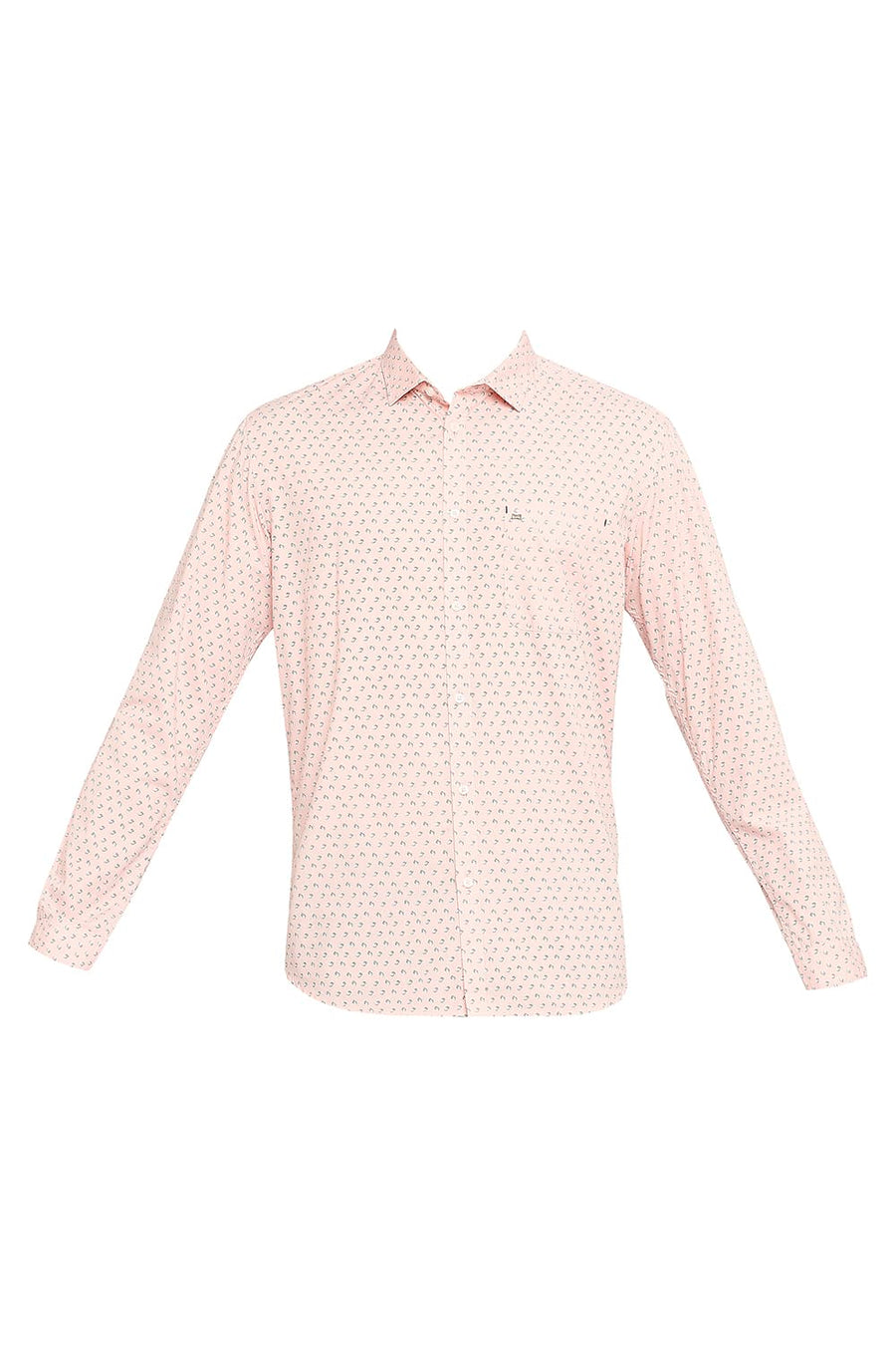 BASICS SLIM FIT BLOSSOM PINK COTTON POPLIN PRINTED SHIRT