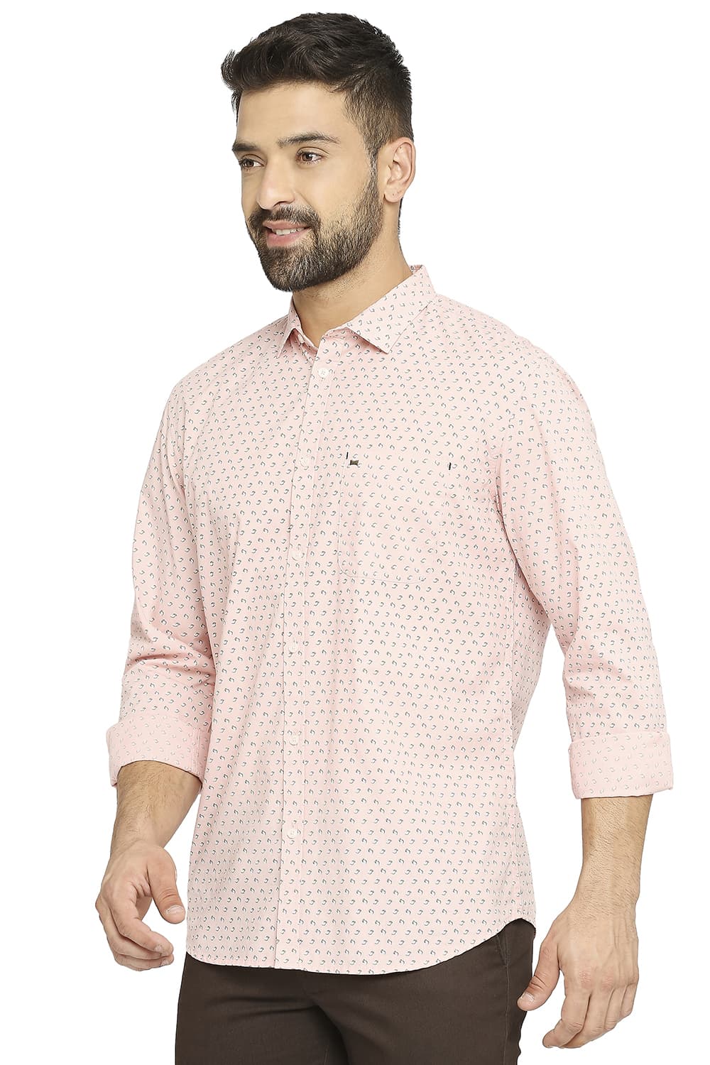 BASICS SLIM FIT COTTON POPLIN PRINTED SHIRT