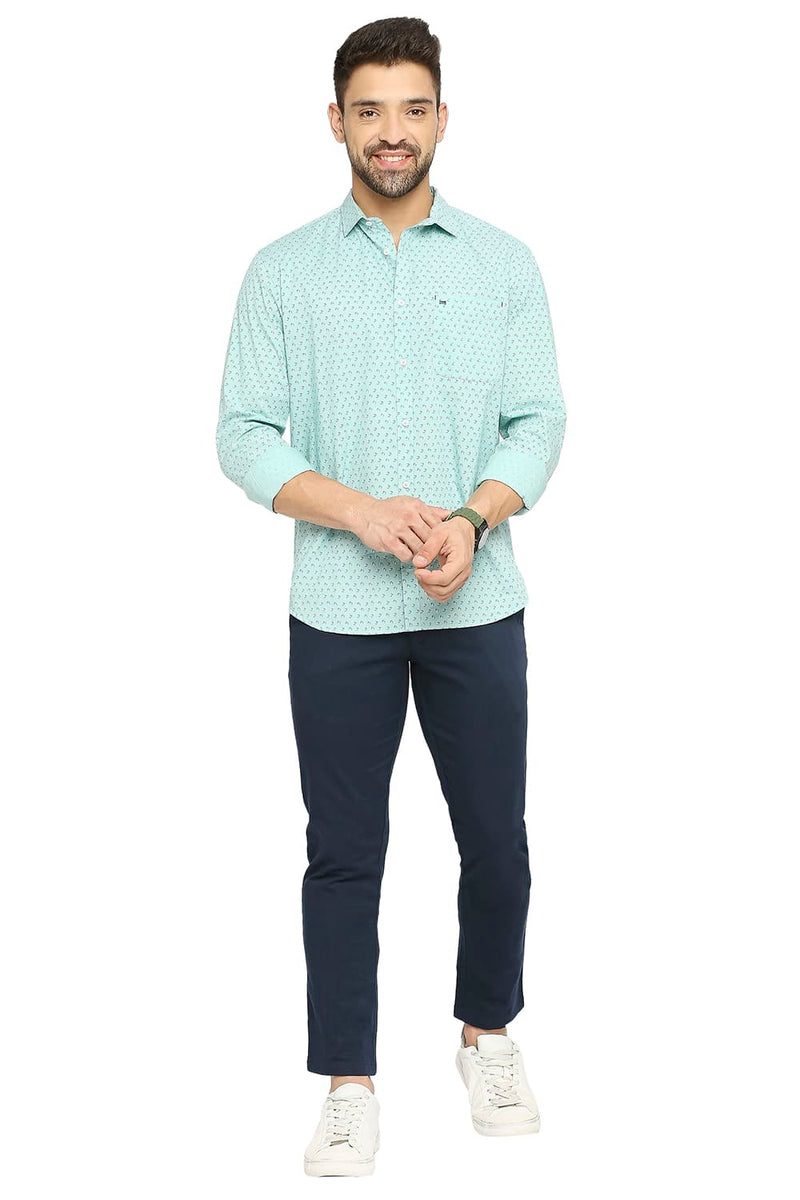 BASICS SLIM FIT COTTON POPLIN PRINTED SHIRT