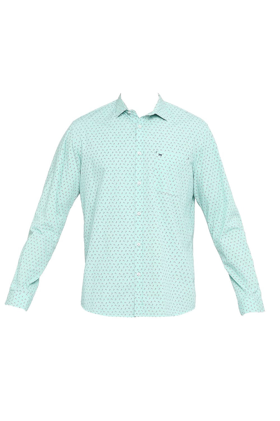 BASICS SLIM FIT LICHEN GREEN COTTON POPLIN PRINTED SHIRT