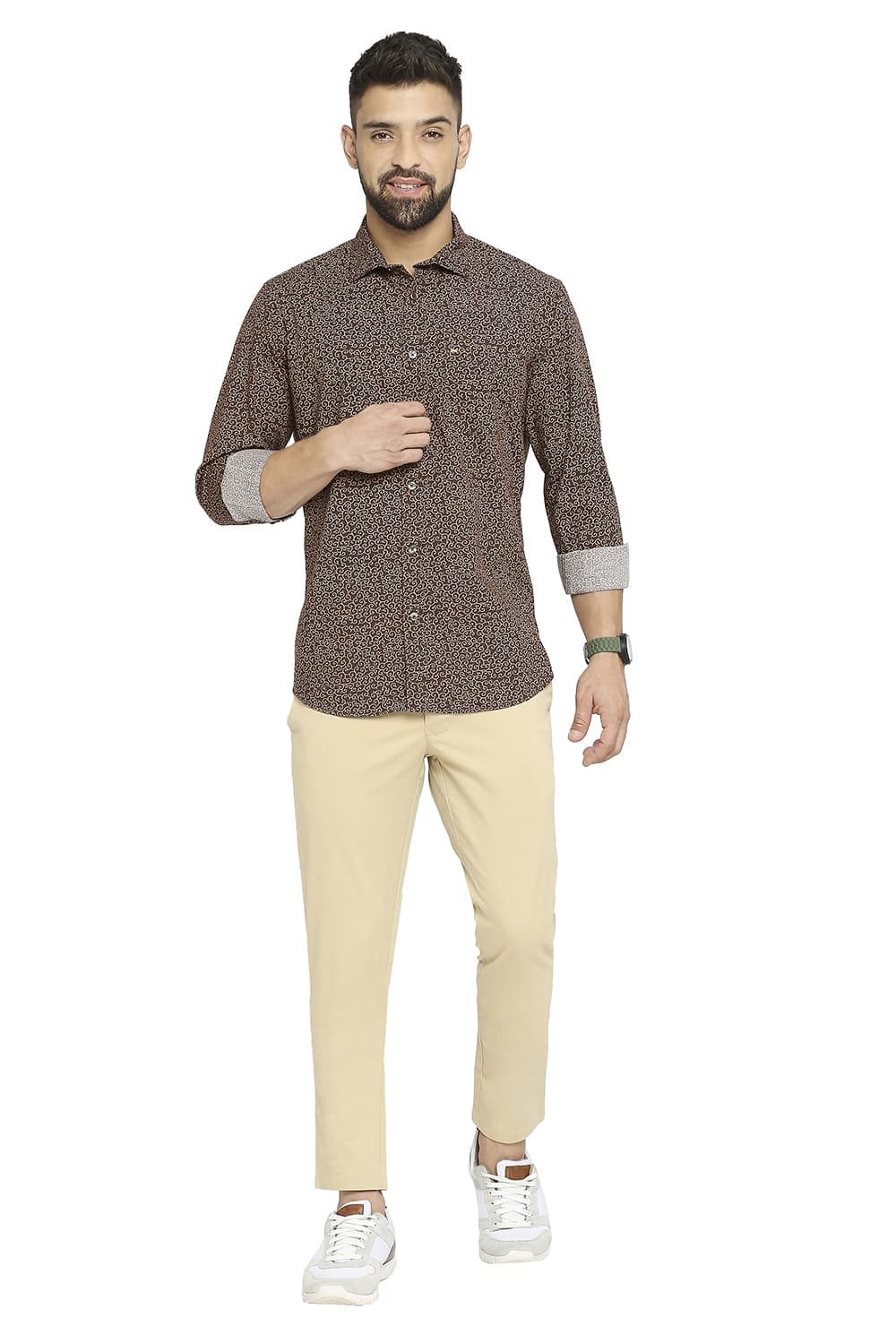 BASICS SLIM FIT COTTON POPLIN PRINTED SHIRT