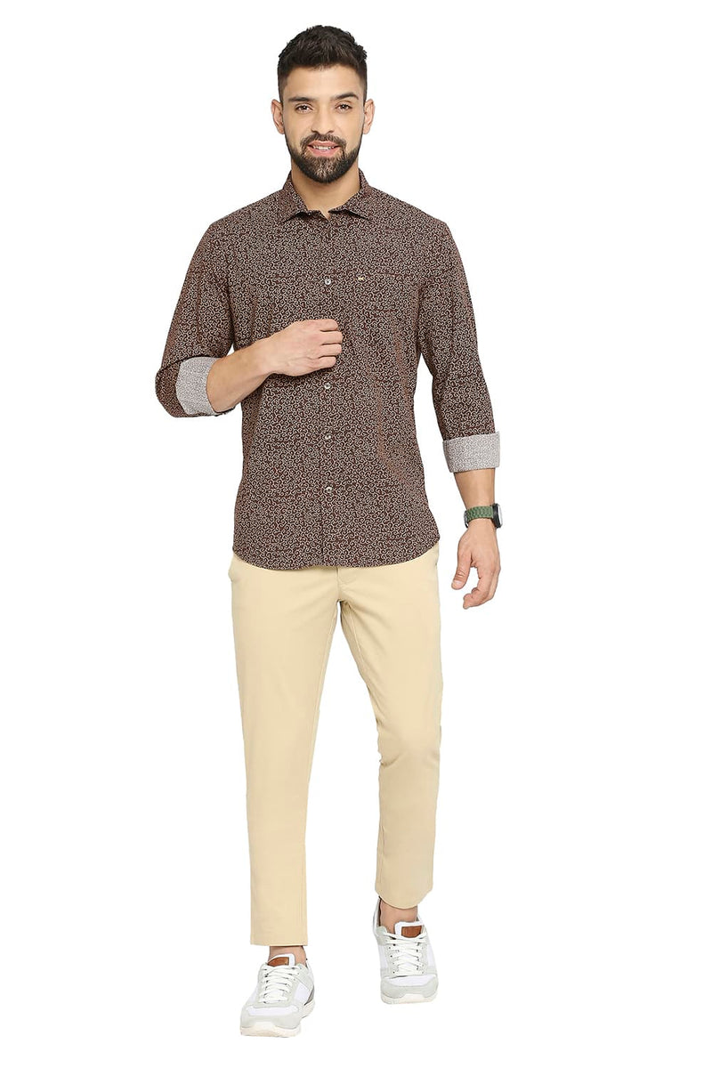 BASICS SLIM FIT COTTON POPLIN PRINTED SHIRT