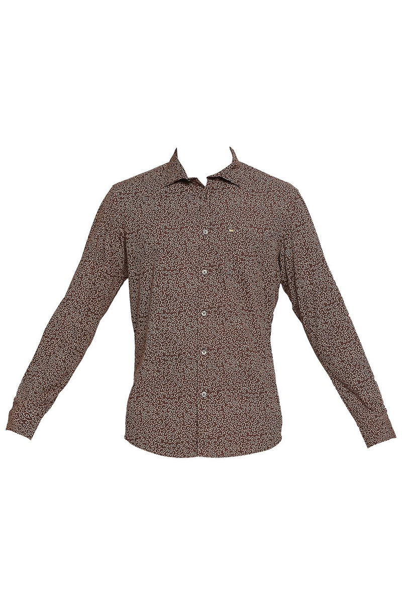 BASICS SLIM FIT COTTON POPLIN PRINTED SHIRT