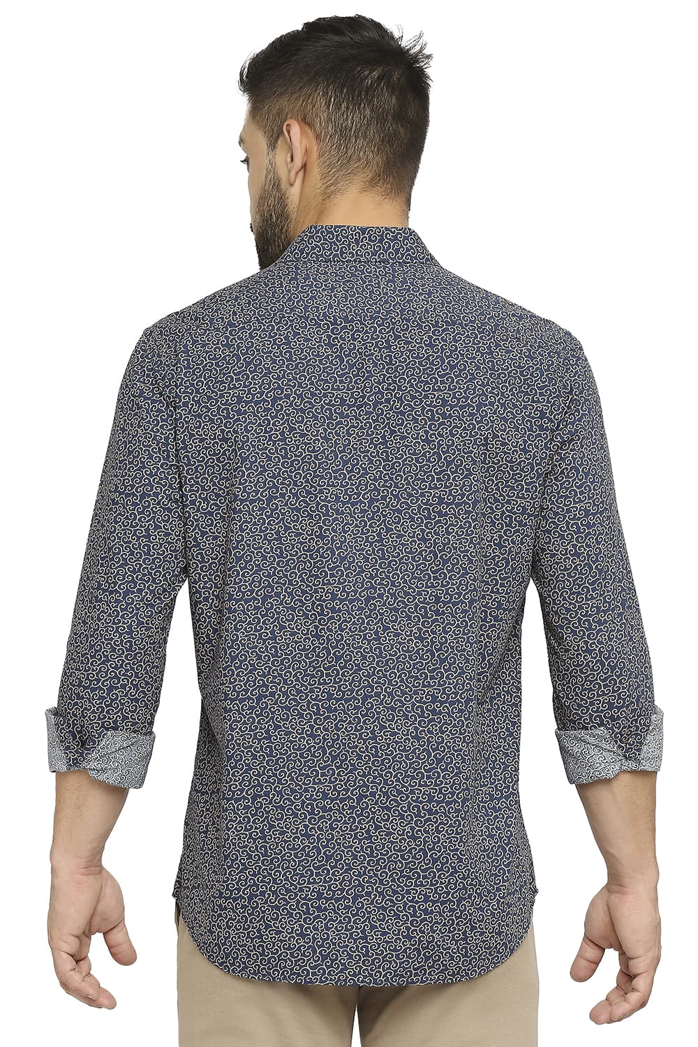 BASICS SLIM FIT COTTON POPLIN PRINTED SHIRT