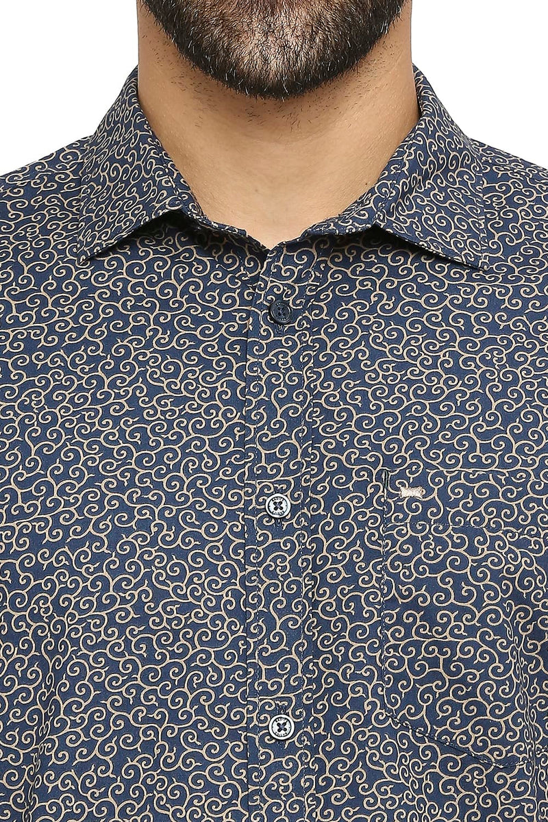 BASICS SLIM FIT COTTON POPLIN PRINTED SHIRT