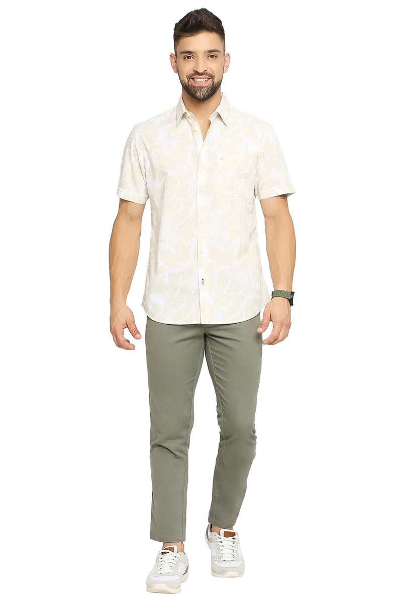 BASICS SLIM FIT COTTON POPLIN PRINTED HALFSLEEVES SHIRT