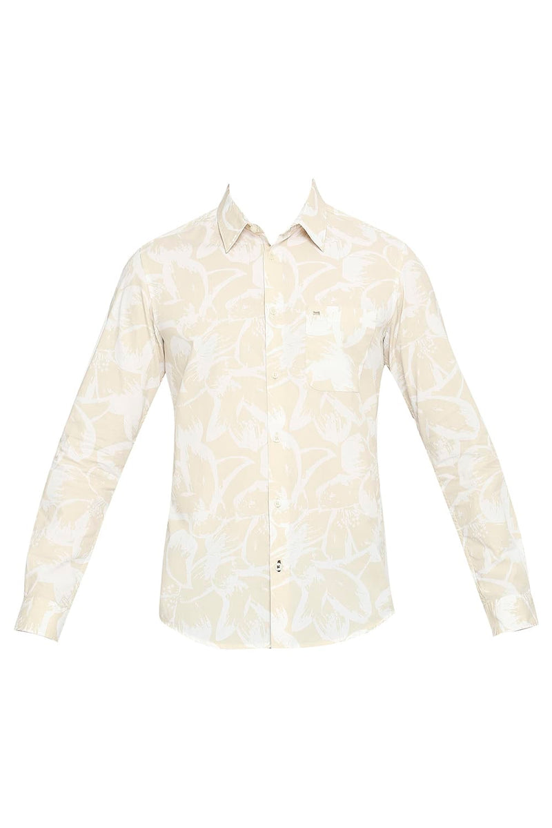 BASICS SLIM FIT COTTON POPLIN PRINTED SHIRT